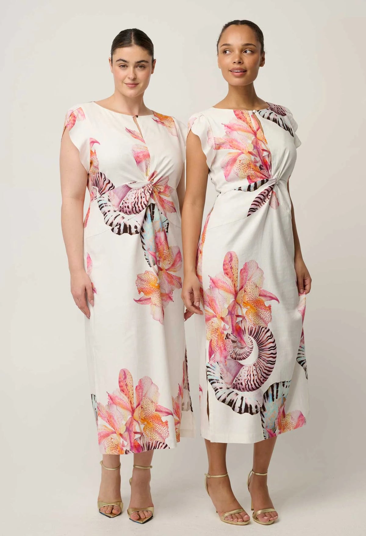 Once Was | Geneva Twist Detail Column Midi Dress | Nautilus Bloom