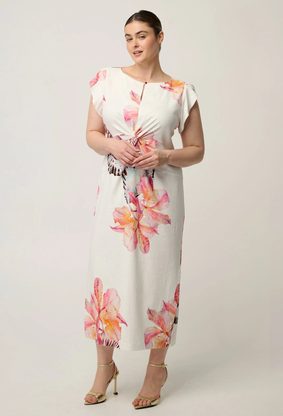 Once Was | Geneva Twist Detail Column Midi Dress | Nautilus Bloom