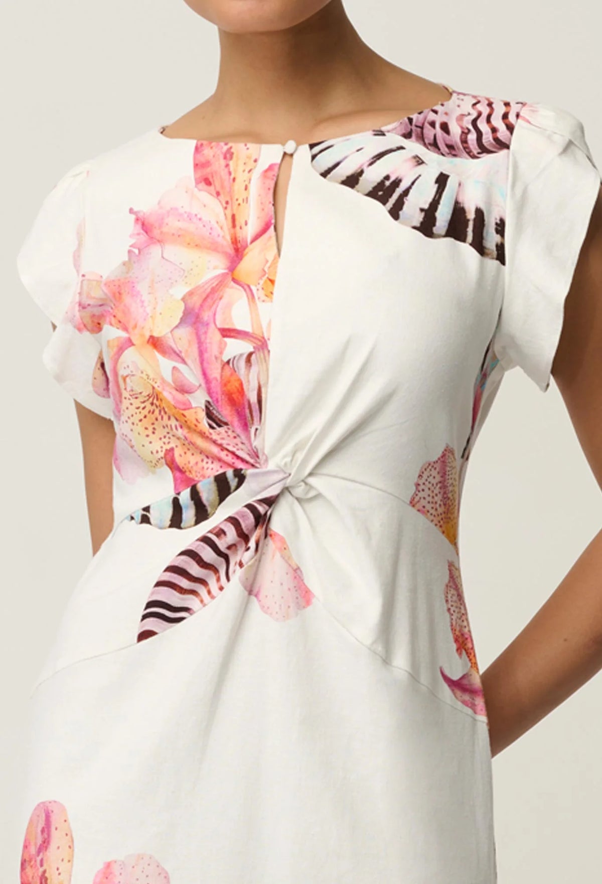 Once Was | Geneva Twist Detail Column Midi Dress | Nautilus Bloom