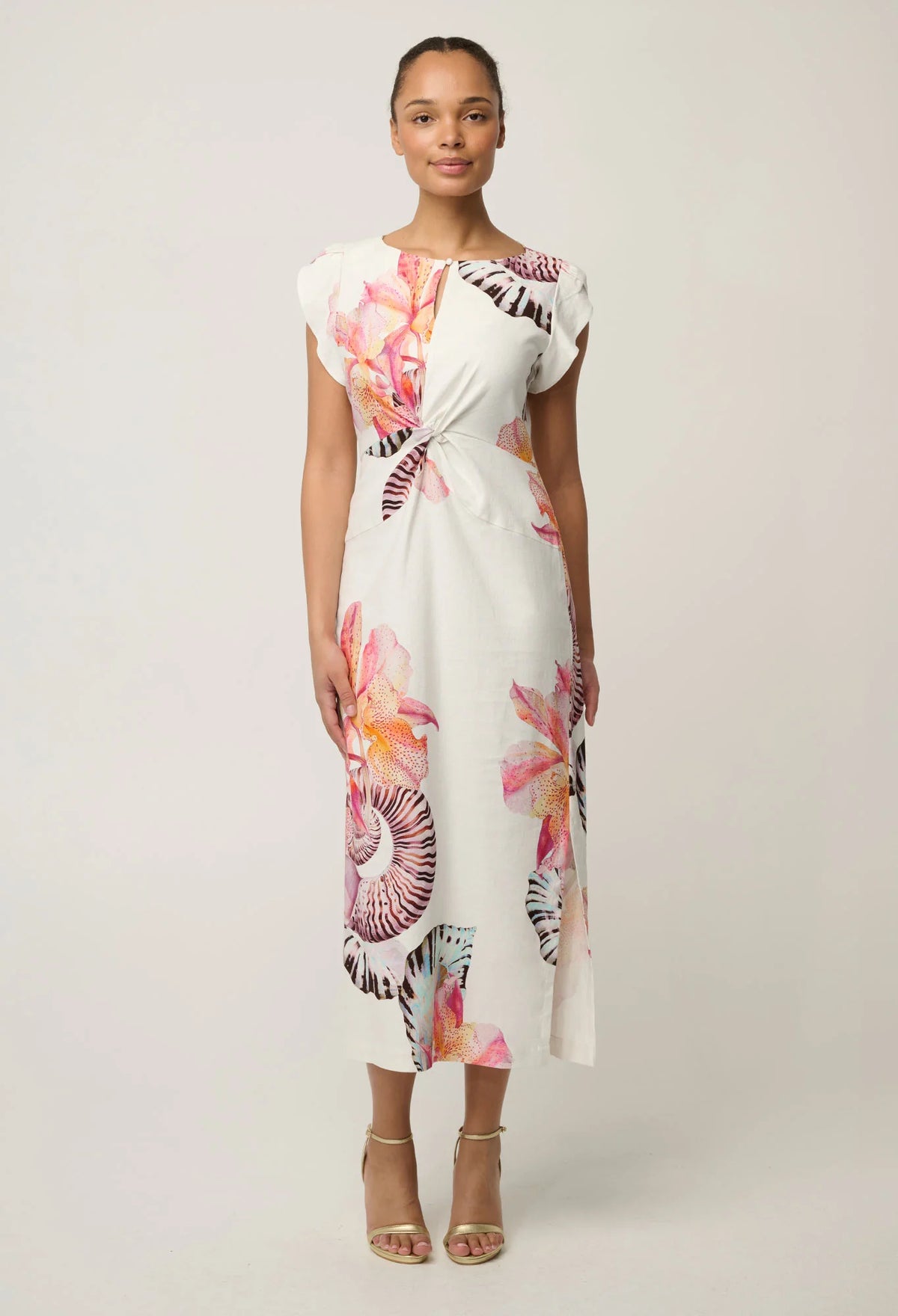 Once Was | Geneva Twist Detail Column Midi Dress | Nautilus Bloom