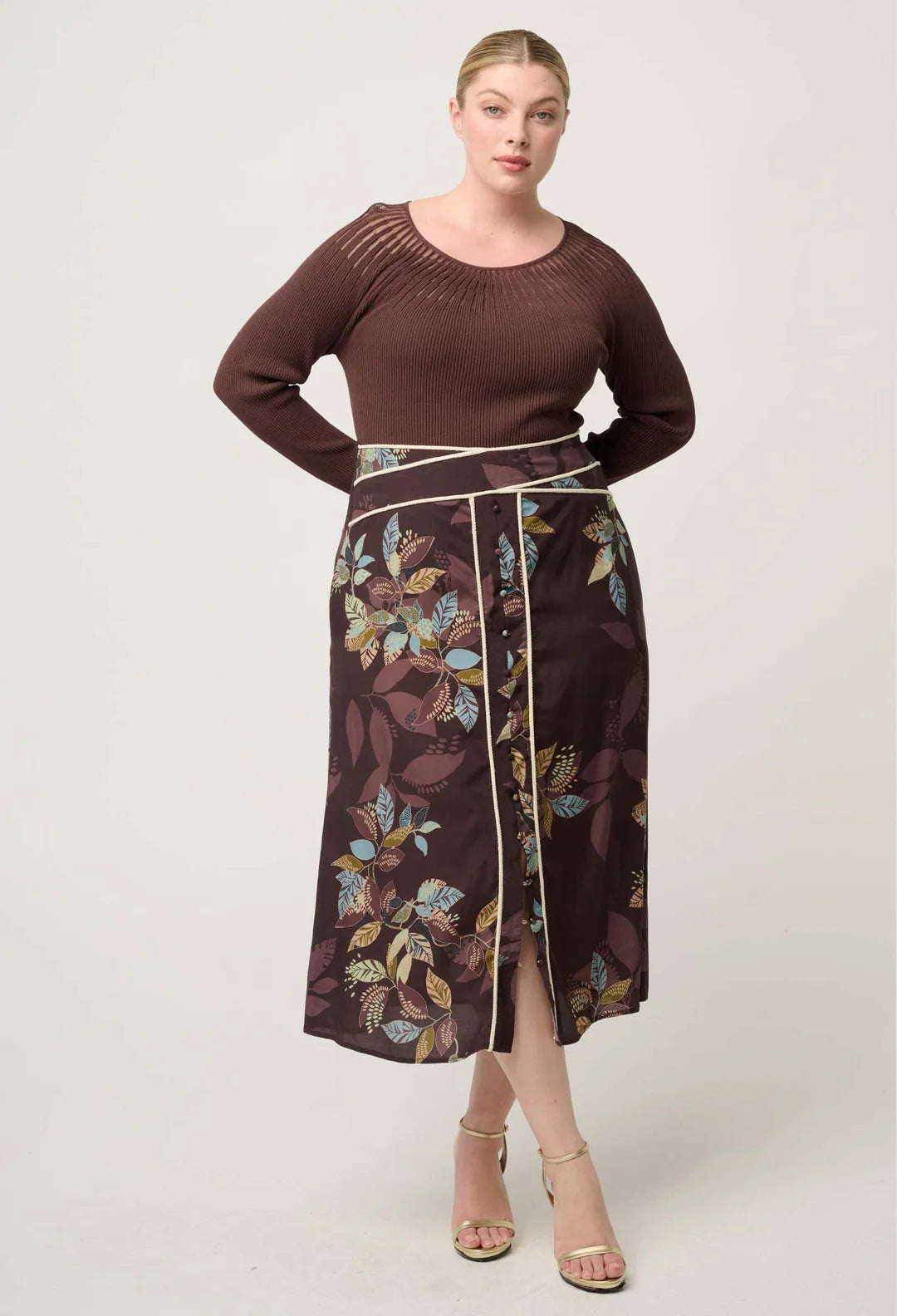 Once Was | Harper Faille Criss Cross Waist Panel Skirt | Ember Vines