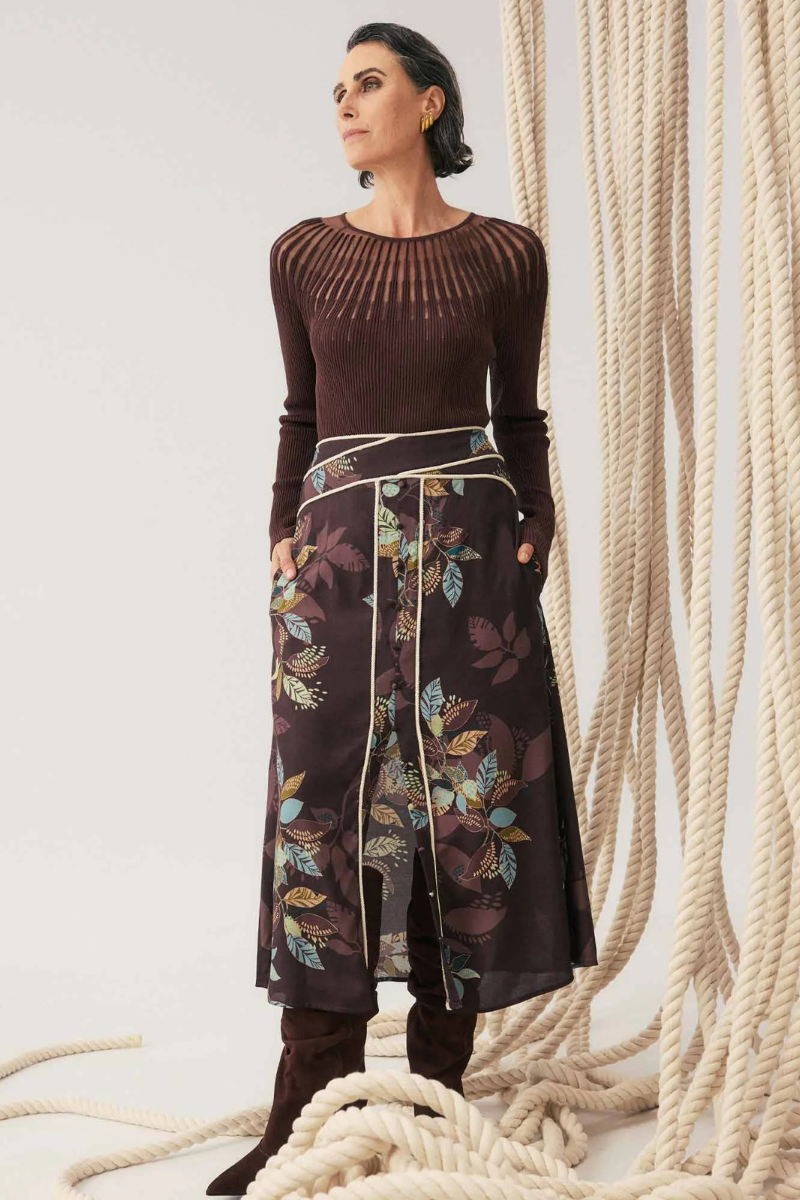 Once Was | Harper Faille Criss Cross Waist Panel Skirt | Ember Vines