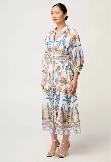 Once Was I Carmen Silk Cotton Placement Print Dress I Golden Medina
