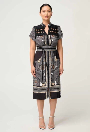 Once Was I Maha Diamond Smock Yoke Faille Dress I Onyx Casablanca