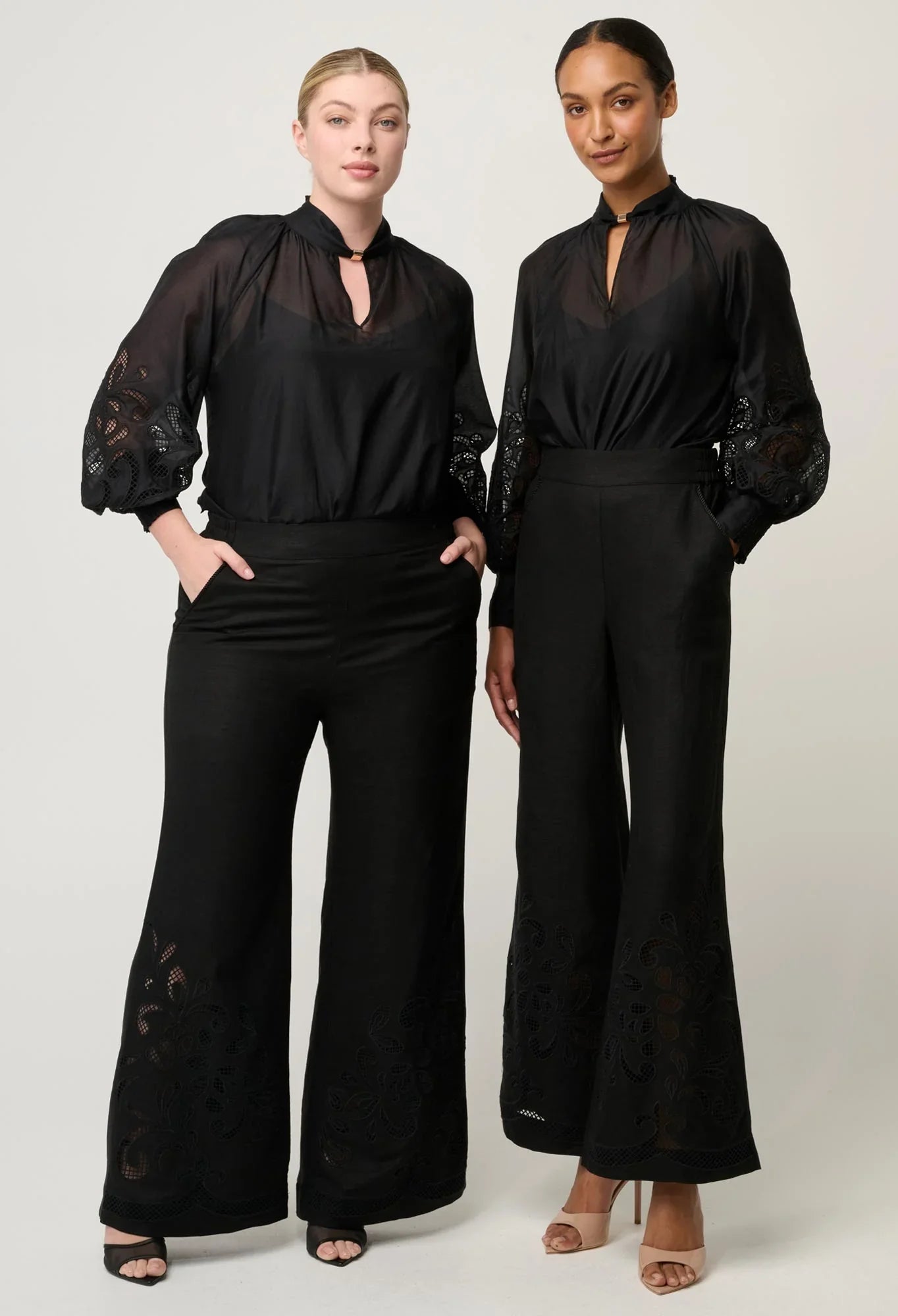 Once Was | Rhea Linen Embroidered Pant | Black
