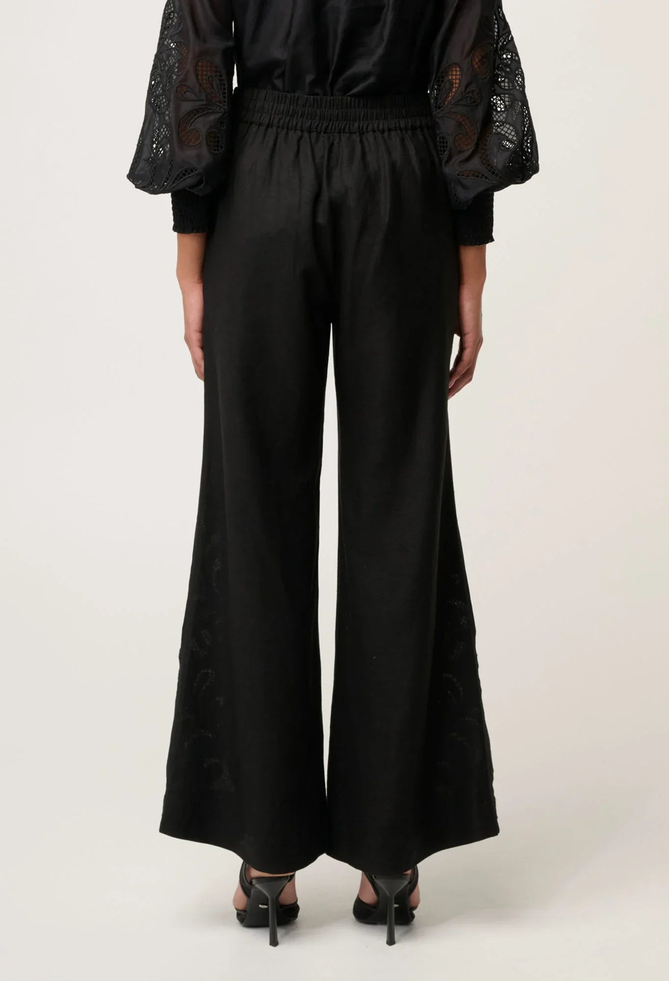 Once Was | Rhea Linen Embroidered Pant | Black