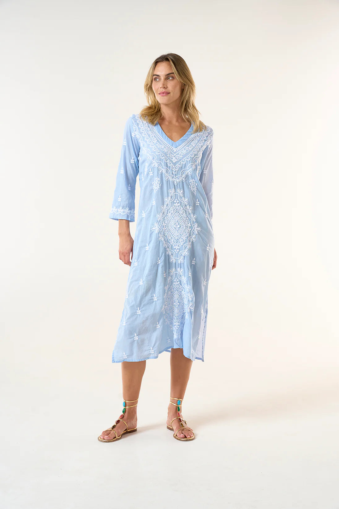 One Season - Long Goa Dress - Embroidery - Cornflower