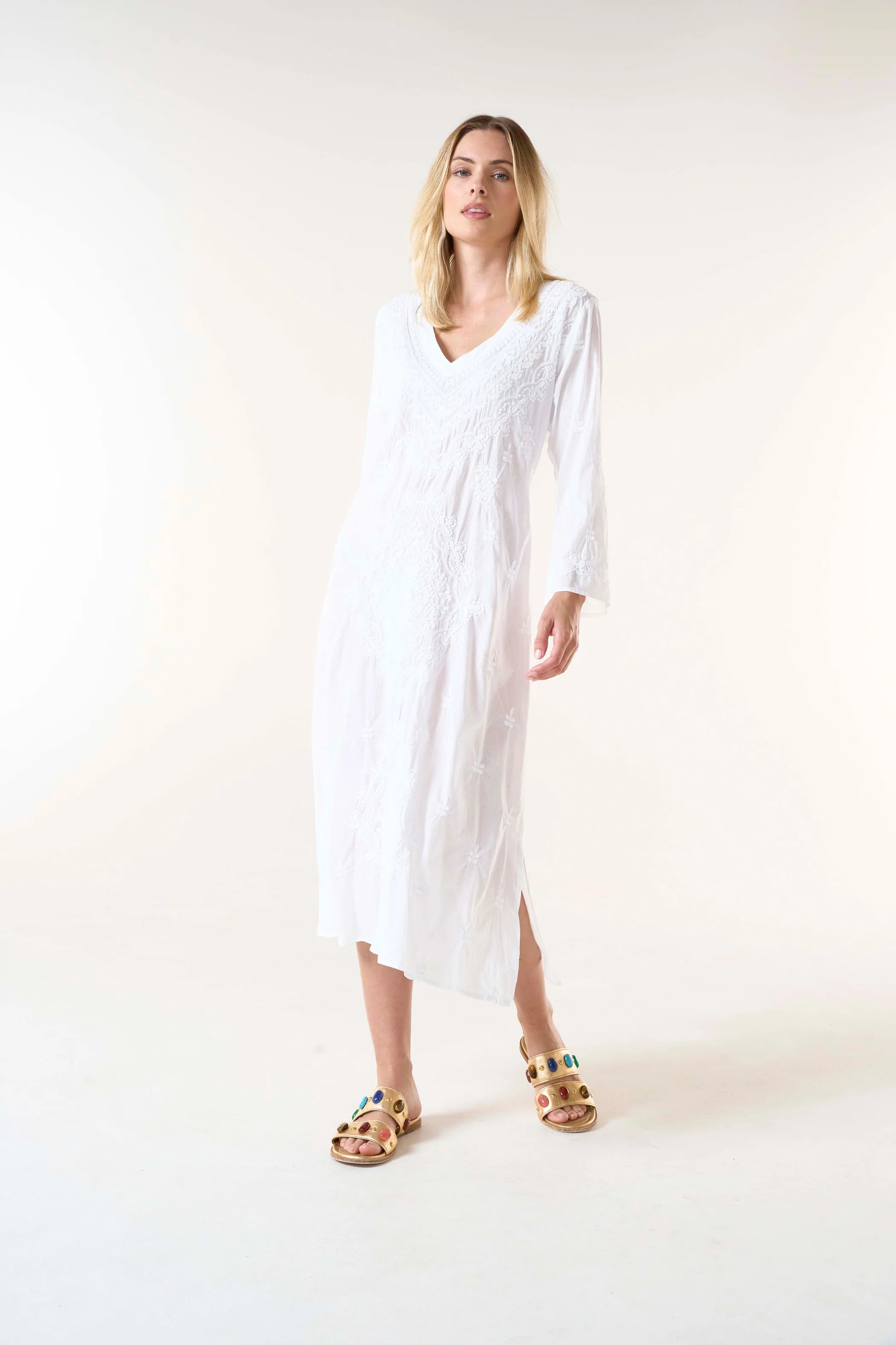 One Season | Long Goa Embroidered Dress | White