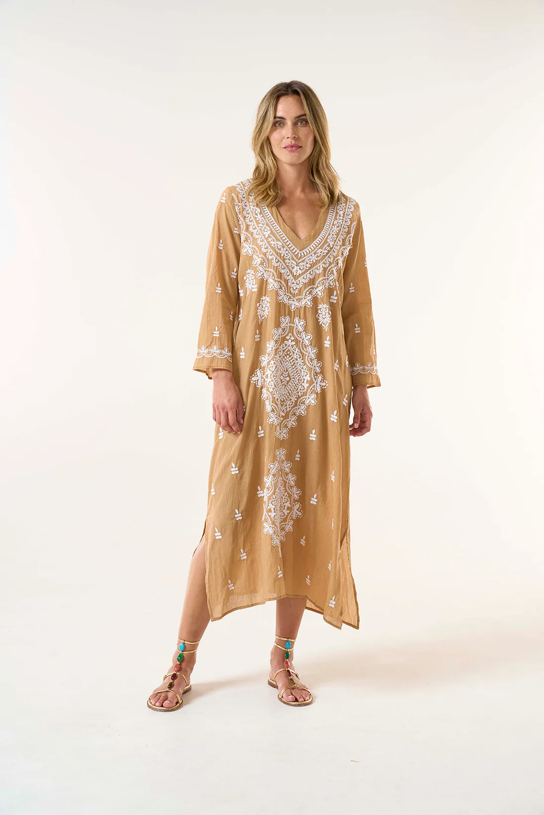 One Season - Long Goa Dress - Embroidery - Cornflower