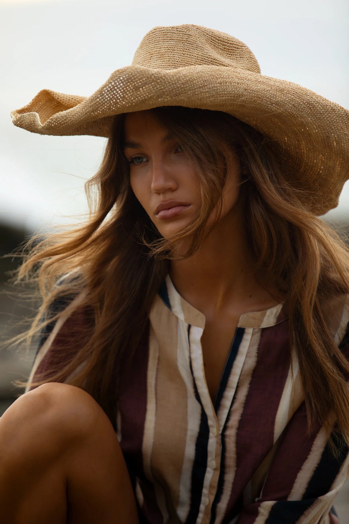 One Season | Bazaar Stripe Cotton Dress | Tan/Chocolate