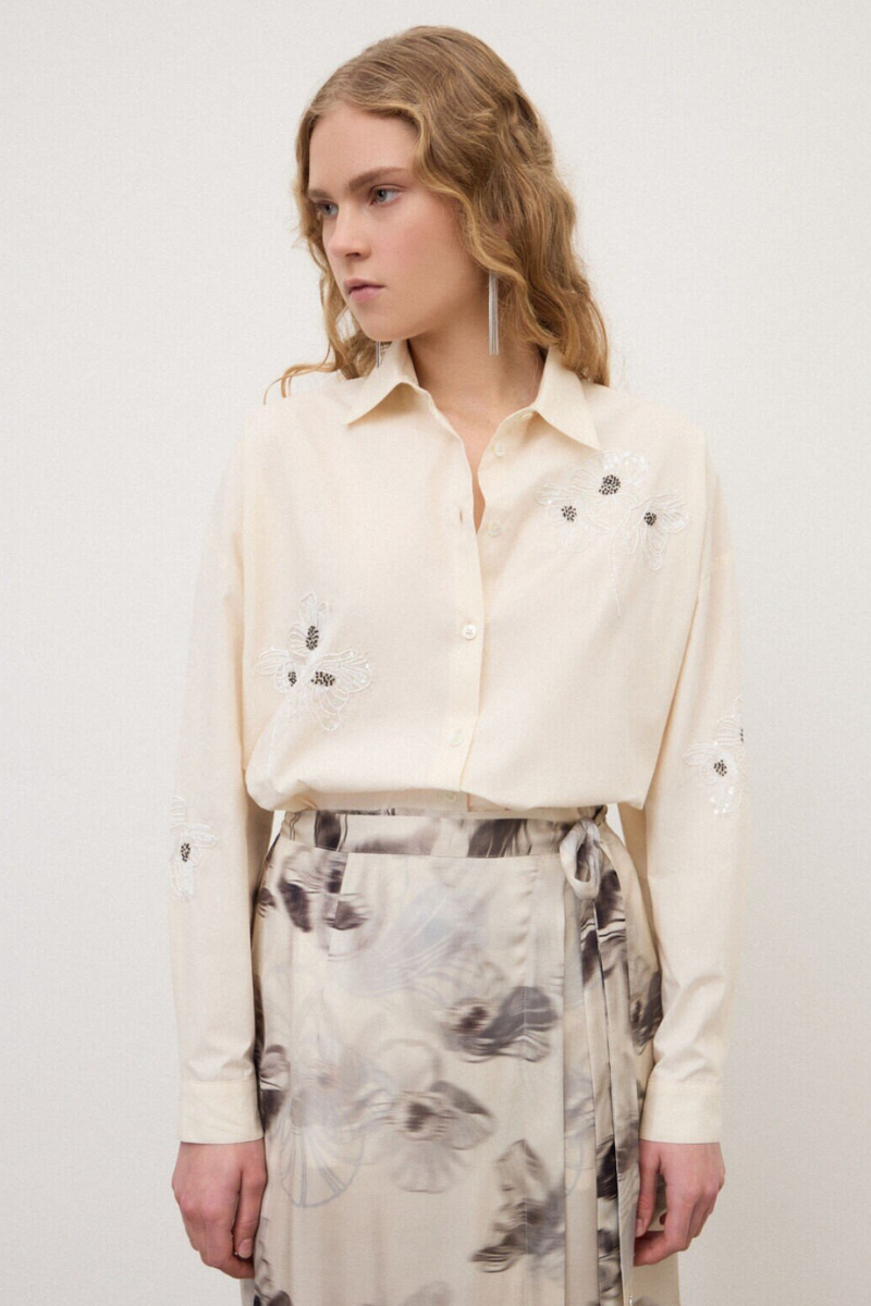 Ottod'Ame | Boyish Embroidered Shirt | Latte
