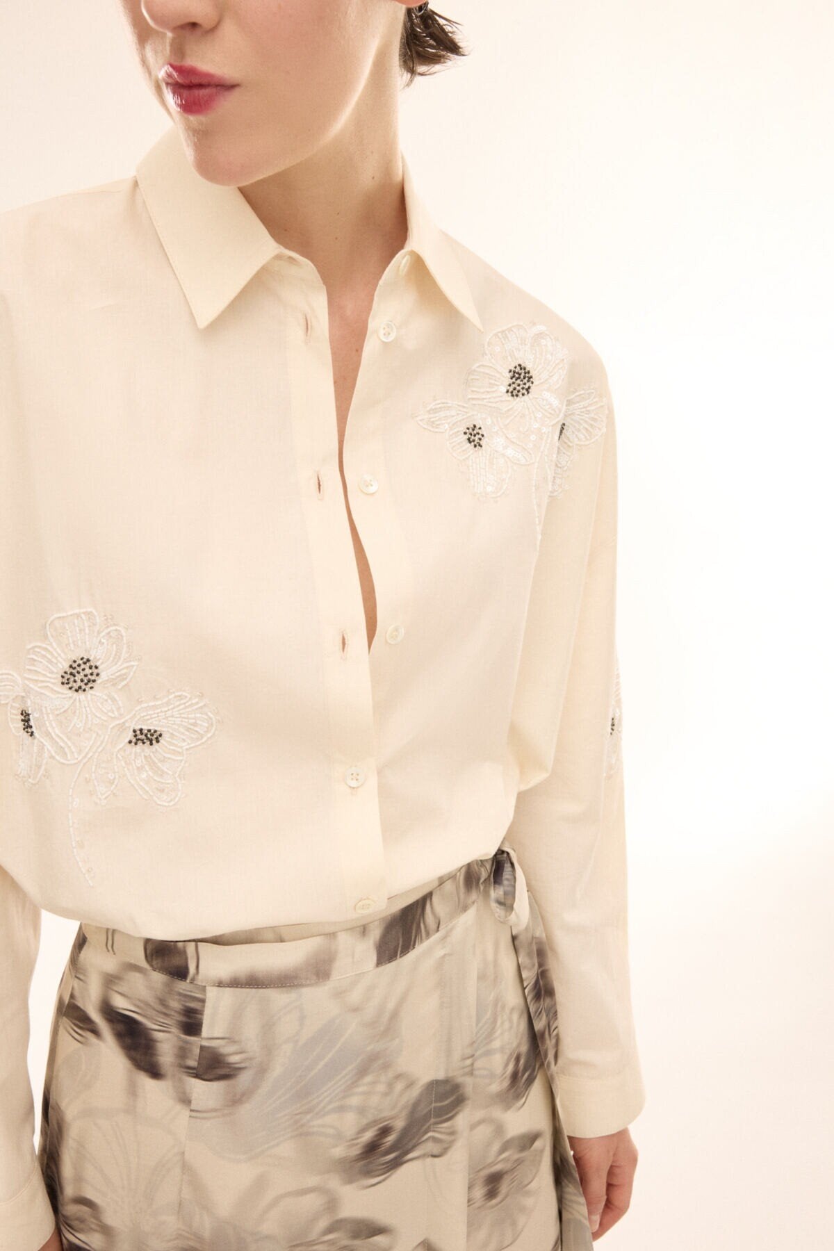 Ottod'Ame | Boyish Embroidered Shirt | Latte