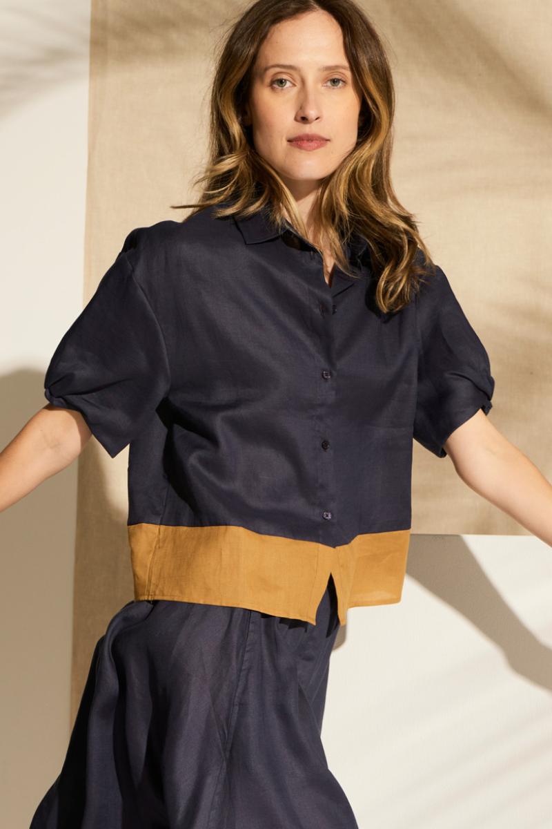 POL | Speck Contrast Shirt | Ink/Ginger