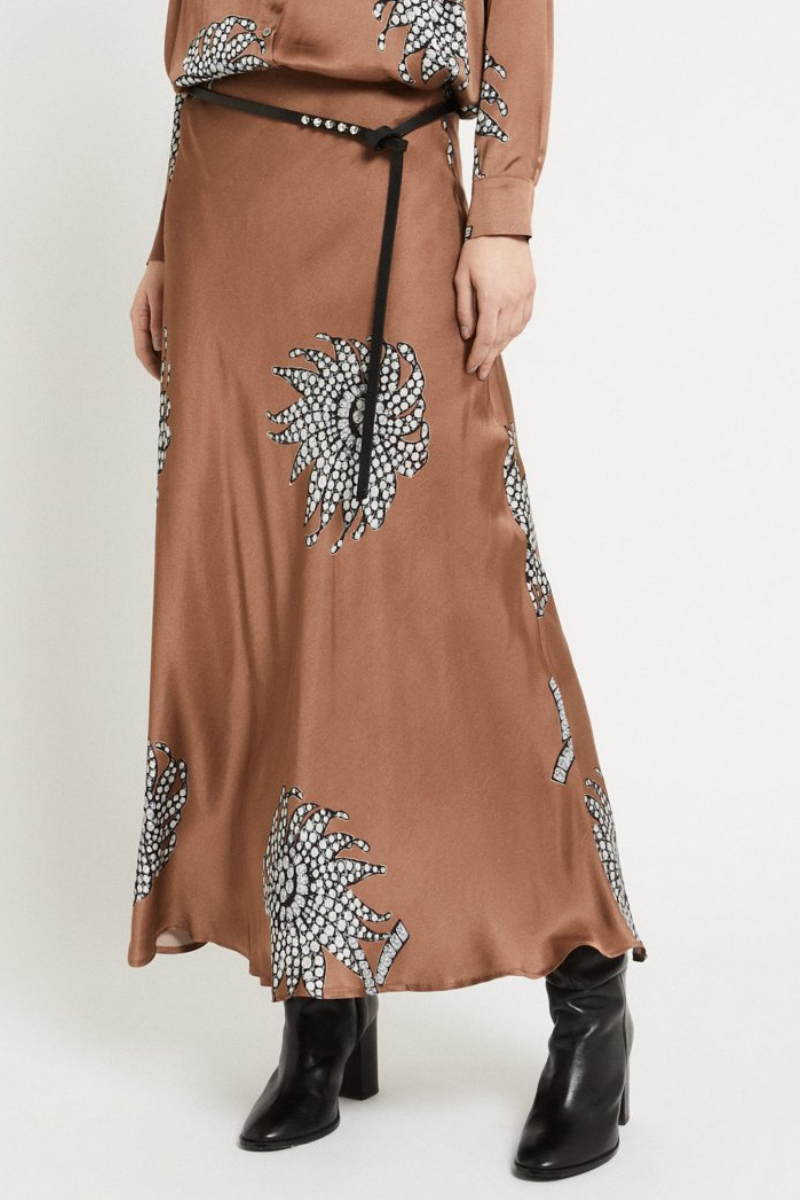 Ottod'Ame | Elastic Waist Printed Skirt | Brown
