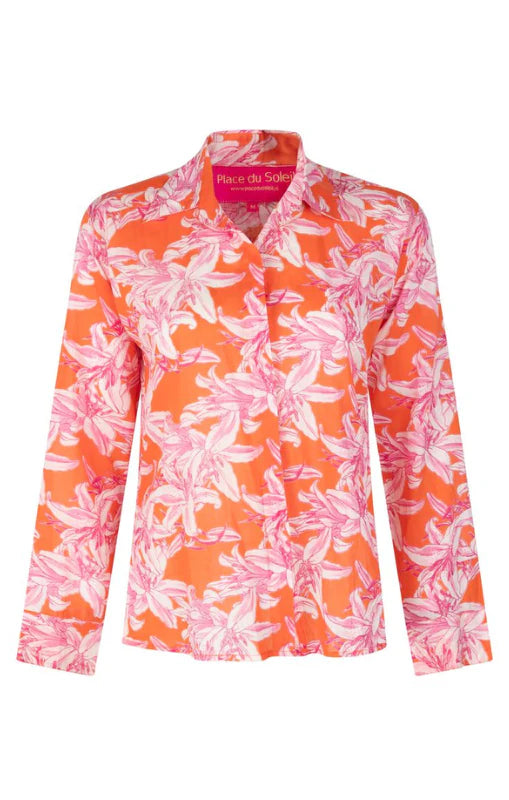 Place du Soleil | Orange White Lilies Blouse  | Orange/Multi