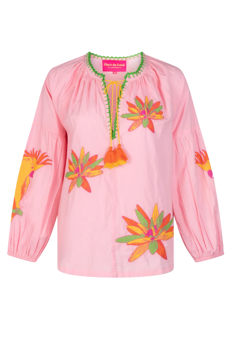 Place du Soleil | Rosa Embroidered Lillies Blouse | Pink