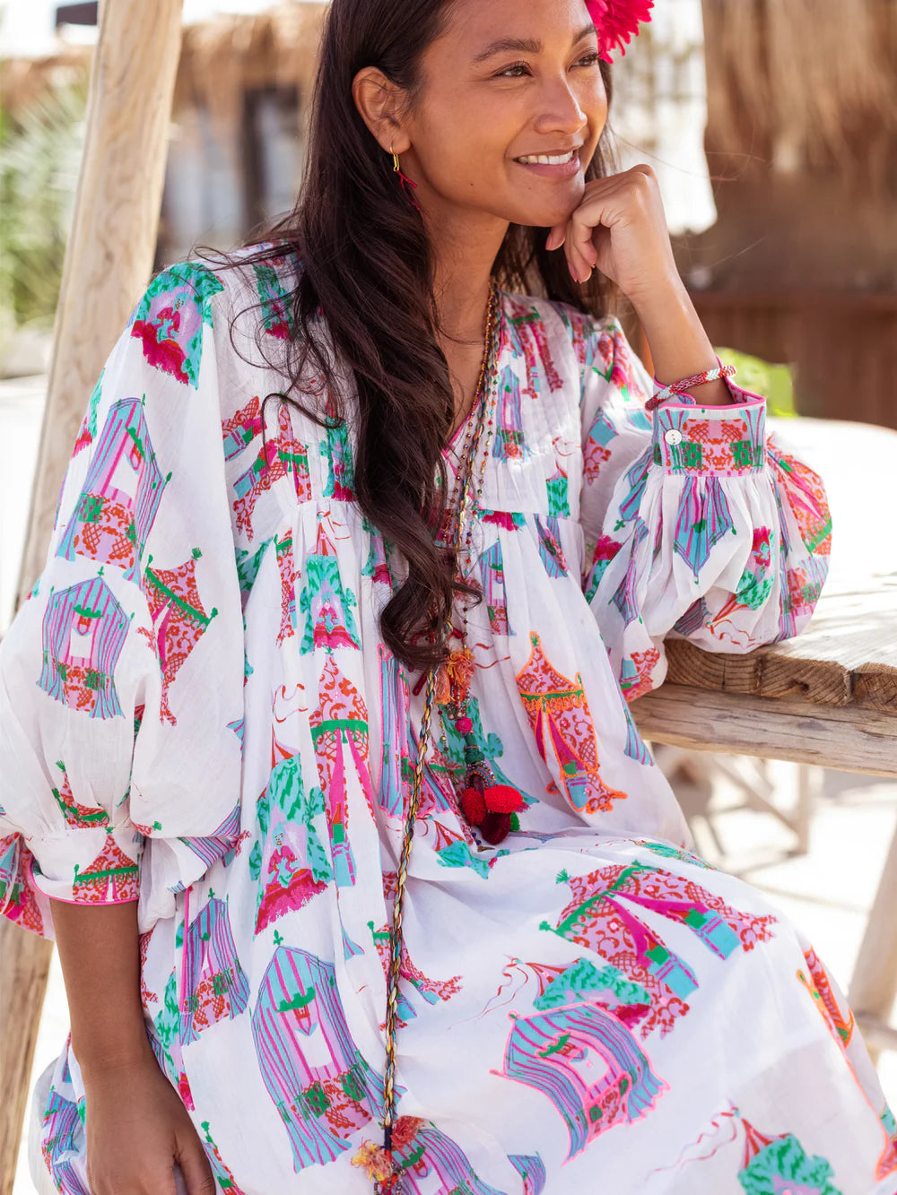 Place du Soleil | Tea Tents Short Dress | White/Multi