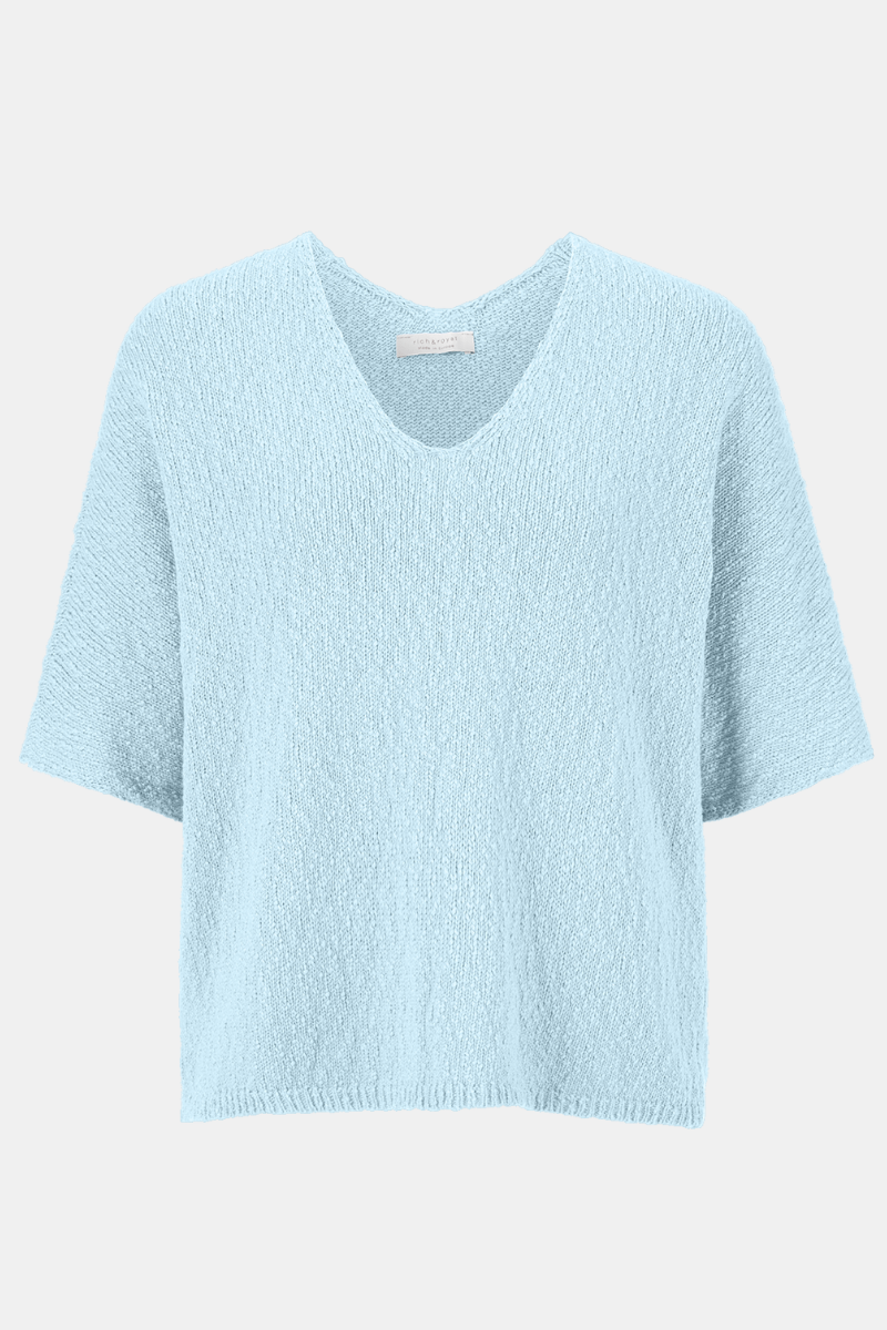 Rich & Royal | V Neck Knitted Sweater | Light Aqua