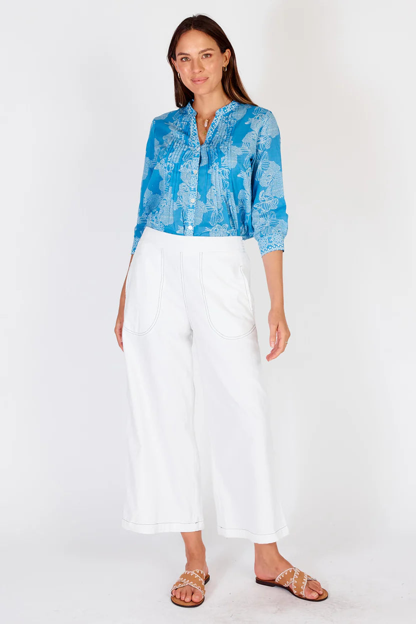 Ruby Yaya | Pula Pant with Navy Stitching | White