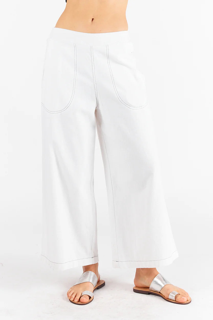Ruby Yaya | Pula Pant with Navy Stitching | White