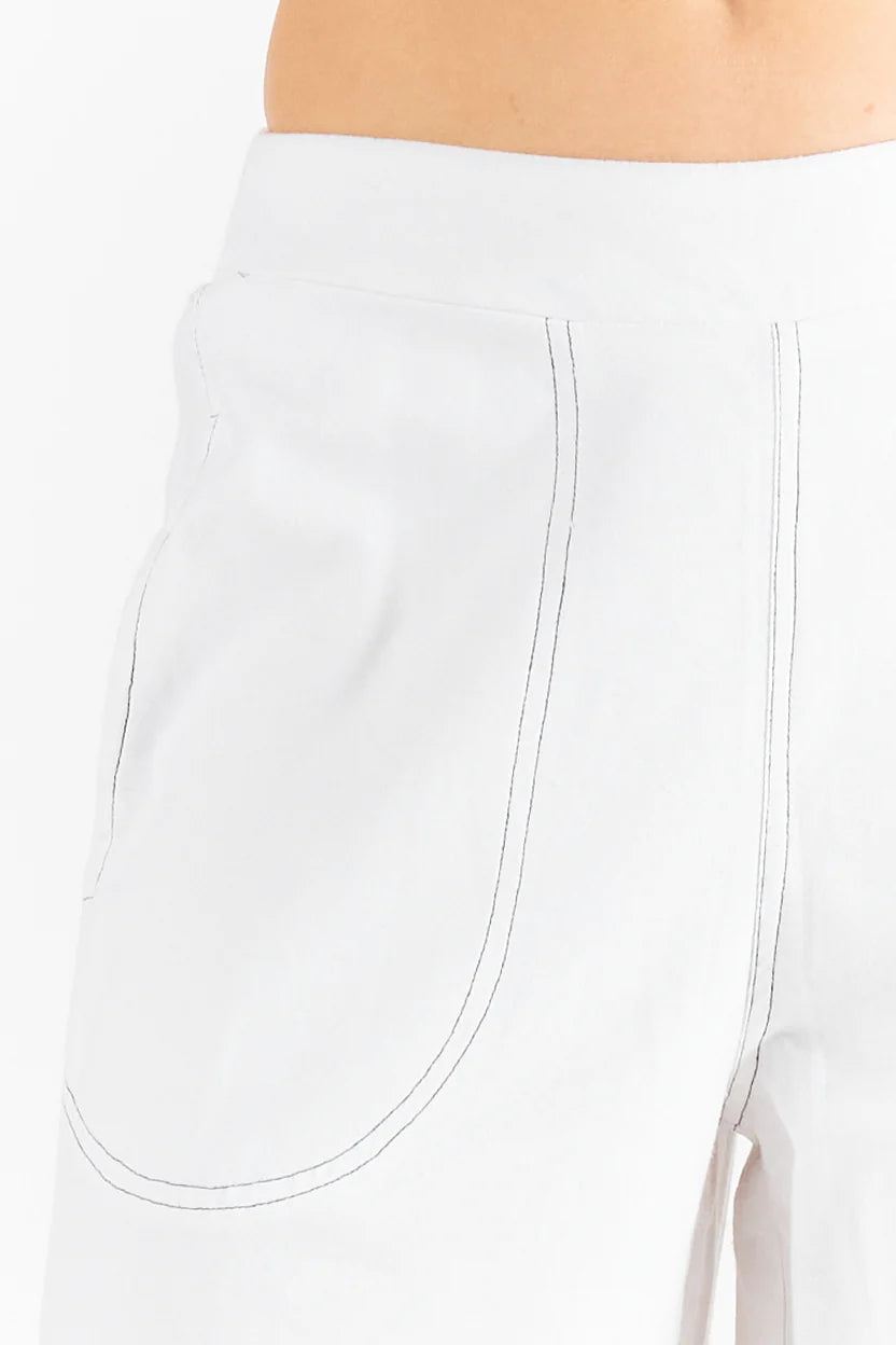 Ruby Yaya | Pula Pant with Navy Stitching | White