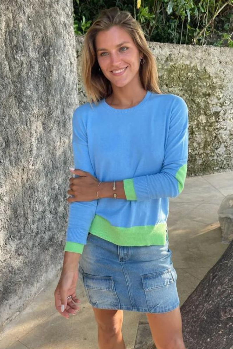 Sophie Moran | Arm Patch Cotton Cashmere Sweater - Blue/Green