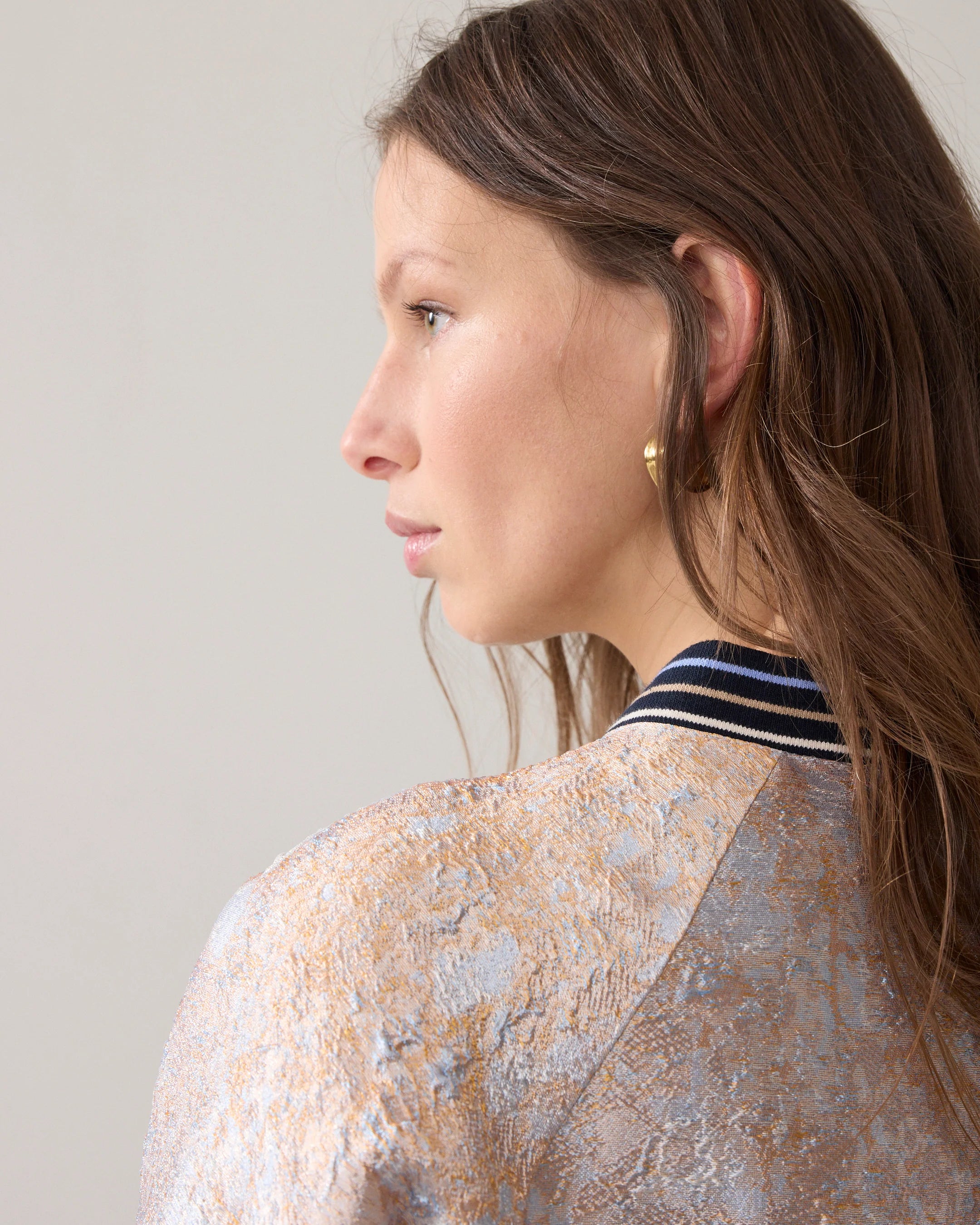 Summum | Soft Jacquard Ribbed Hem Jacket | Blue/Gold