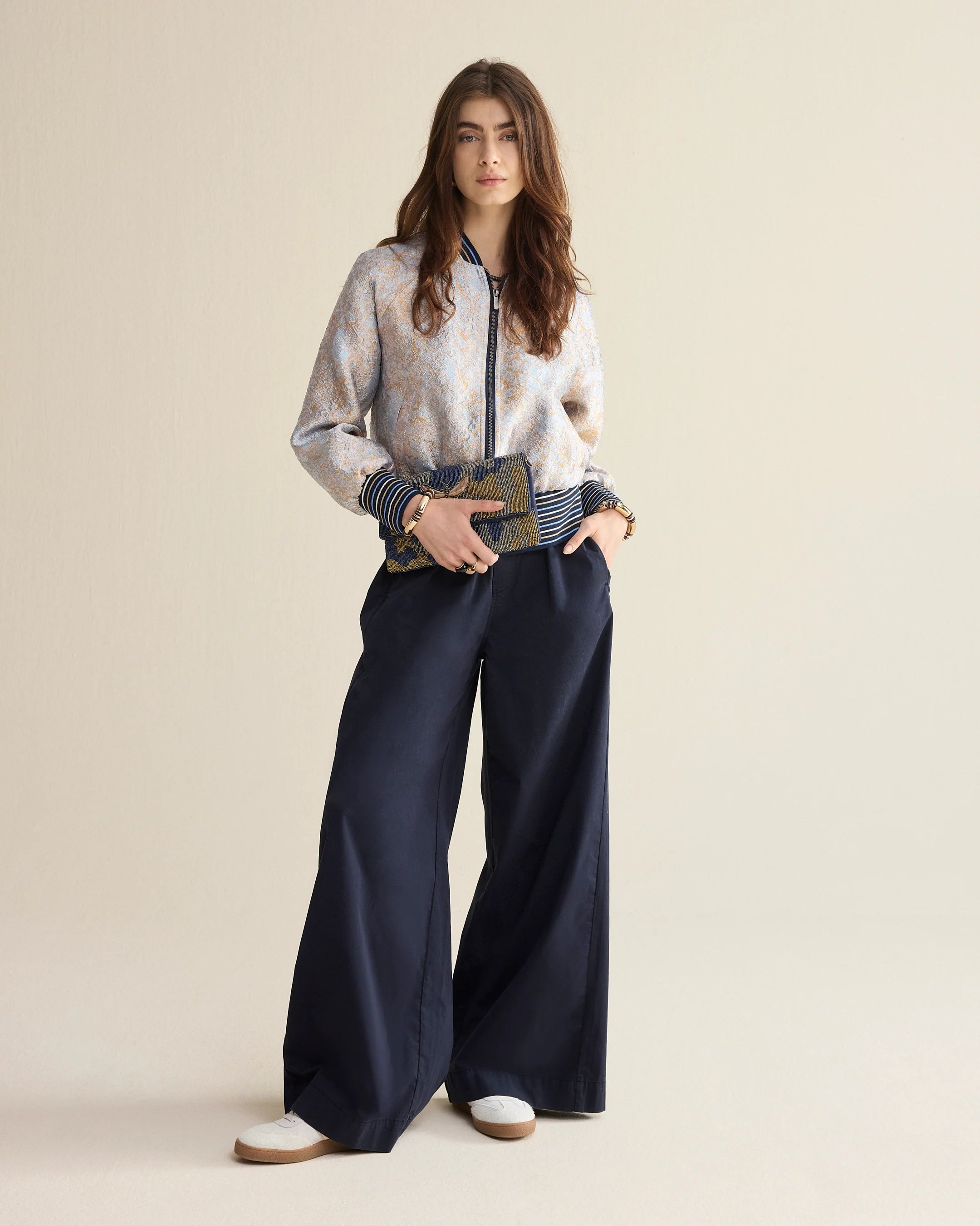 Summum | Soft Jacquard Ribbed Hem Jacket | Blue/Gold