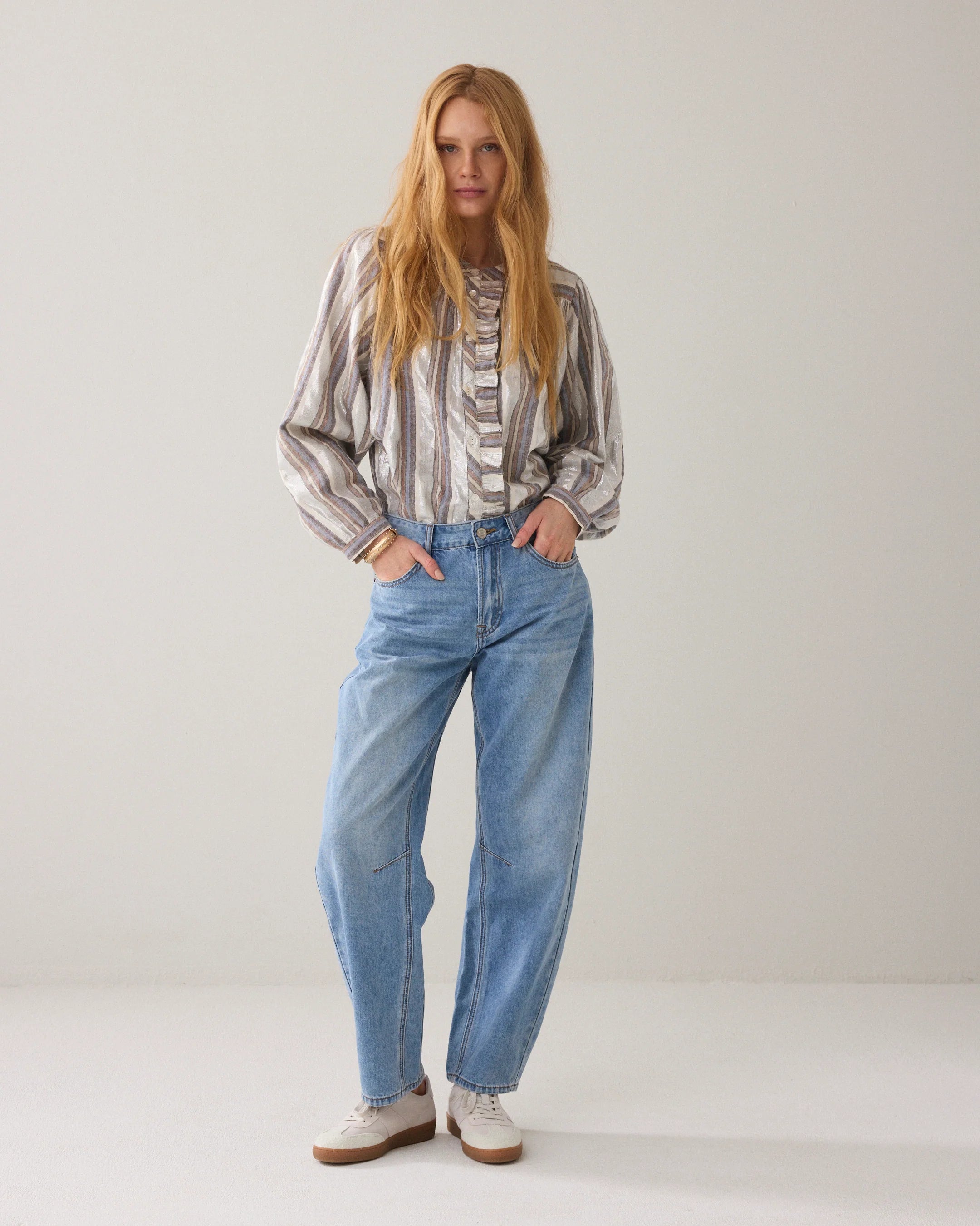 Summum | Stripe Lurex Blouse | Silver