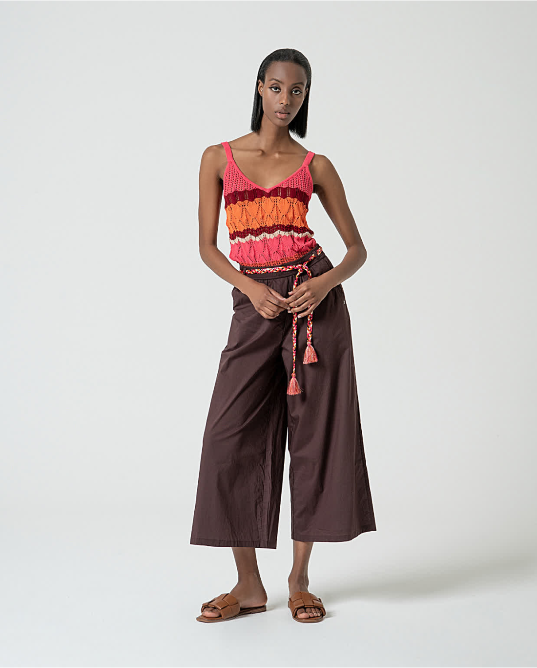 Surkana | Pants with Braided Belt | Brown