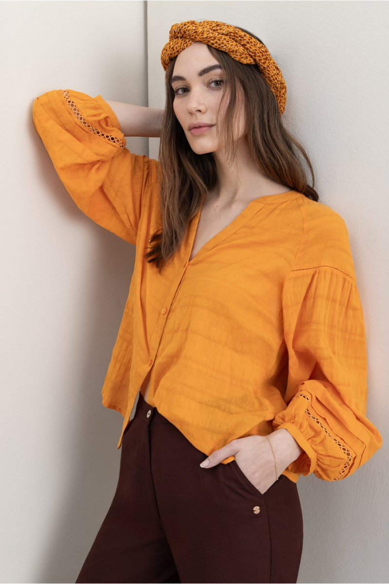 Surkana | Libu Button Through Blouse | Orange