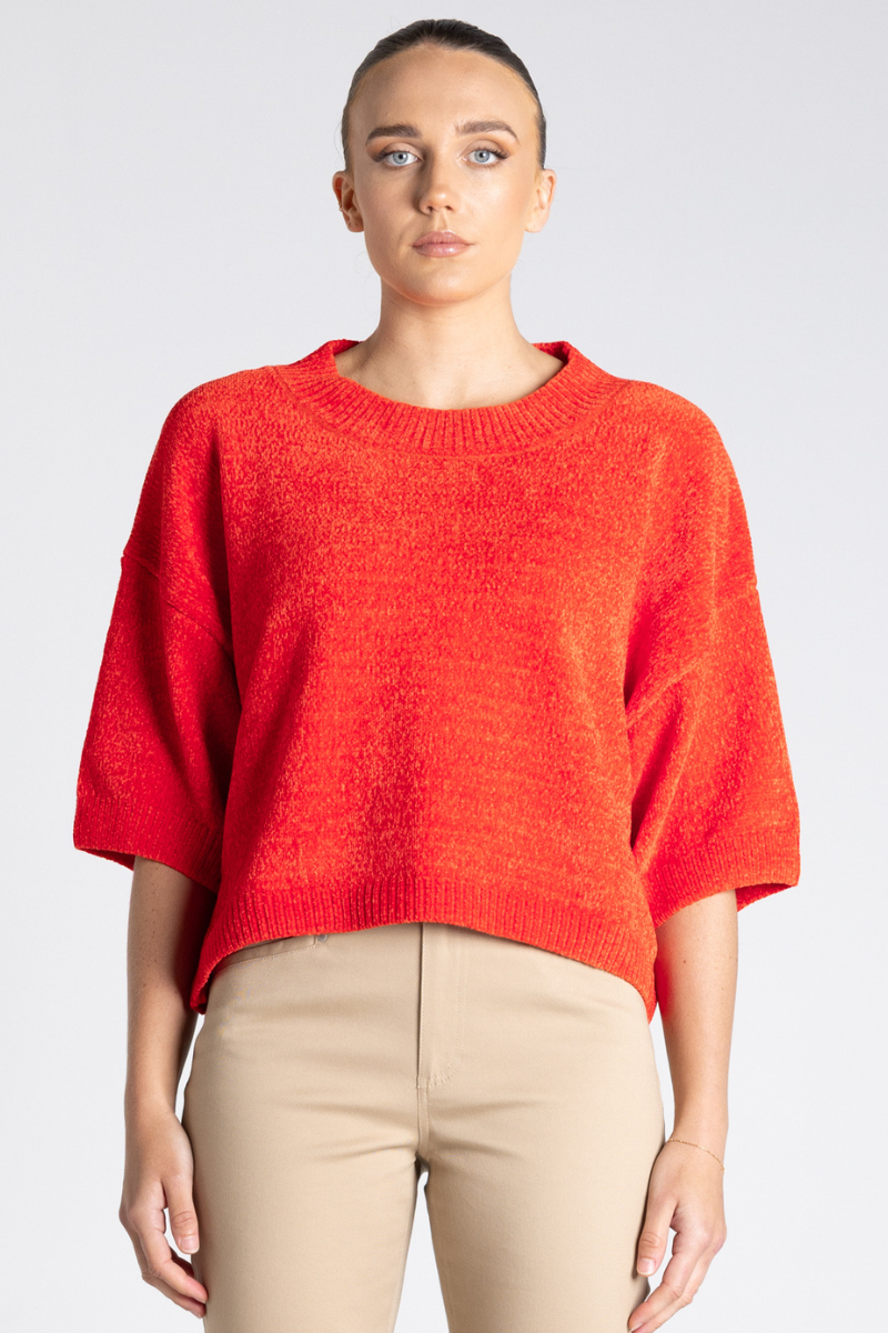 Two T's | Chenille Knit Top | Intense Orange