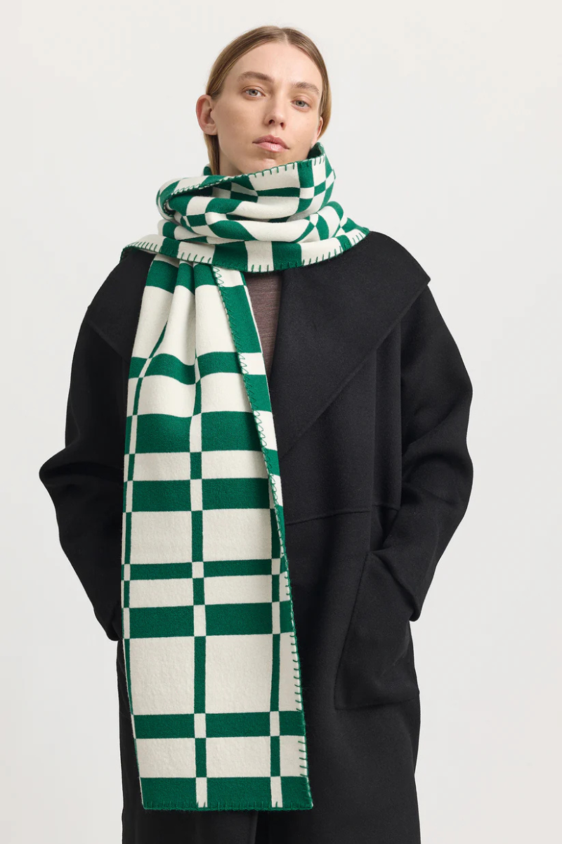 Toorallie | Abstract Check Scarf | Lush Green