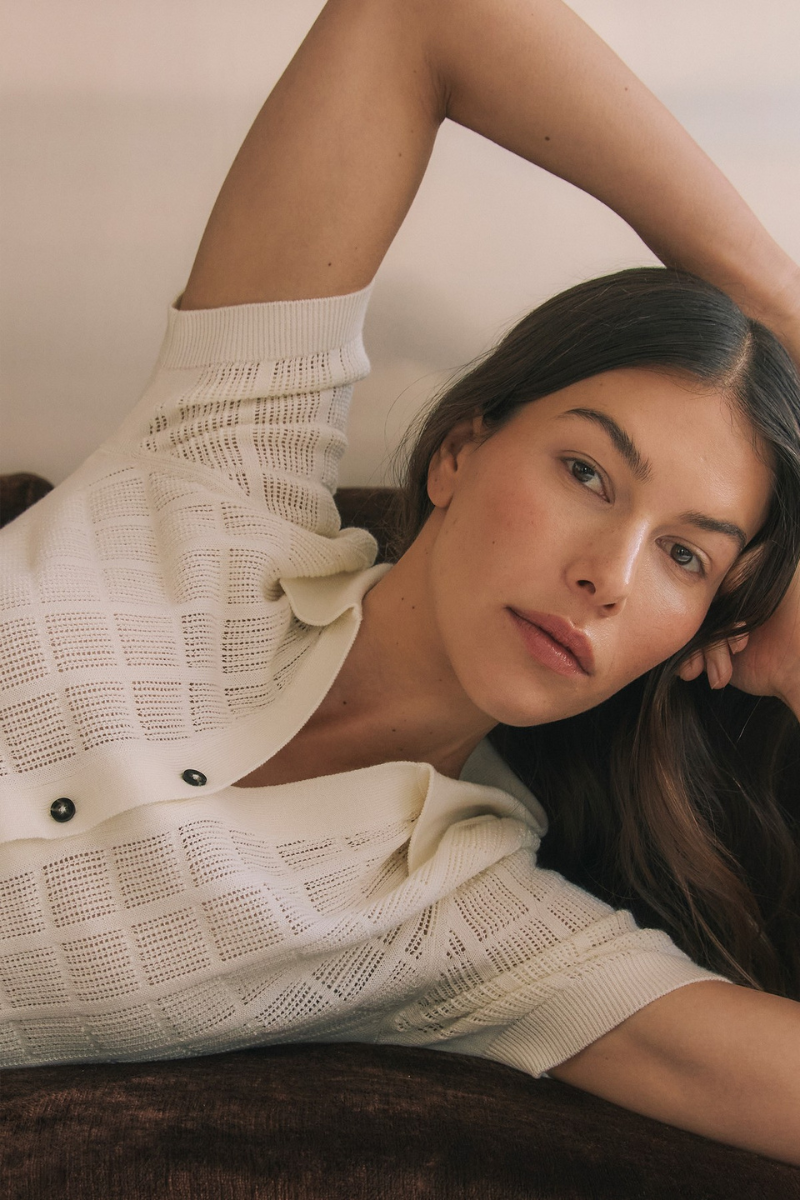 Toorallie | Open Stitch Button Polo | White