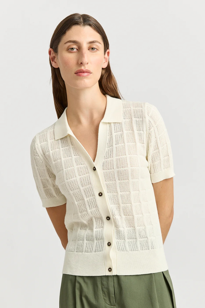 Toorallie | Open Stitch Button Polo | White