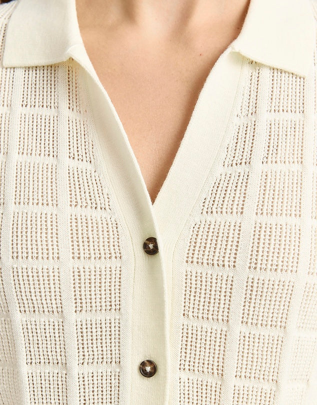 Toorallie | Open Stitch Button Polo | White