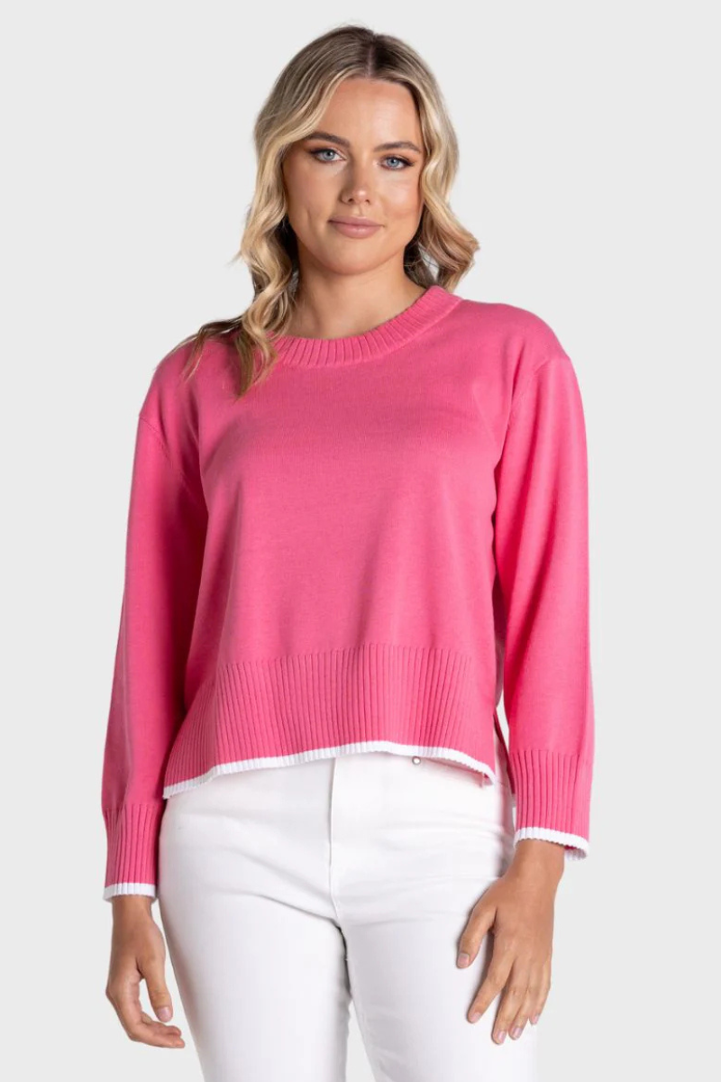 Two T's | Boxy Knit with Tipping | Flamingo