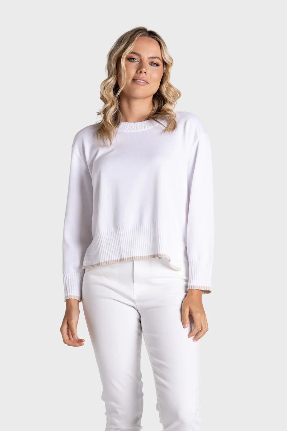 Two T's | Boxy Knit with Tipping | White/Natural