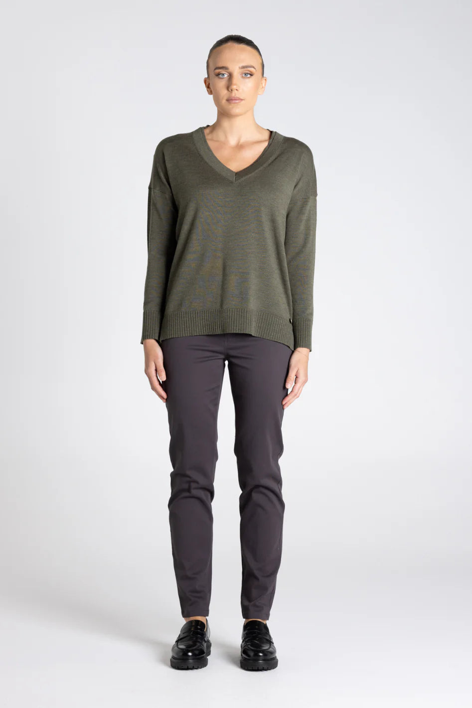 Two T's | Double V Neck Sweater | Khaki