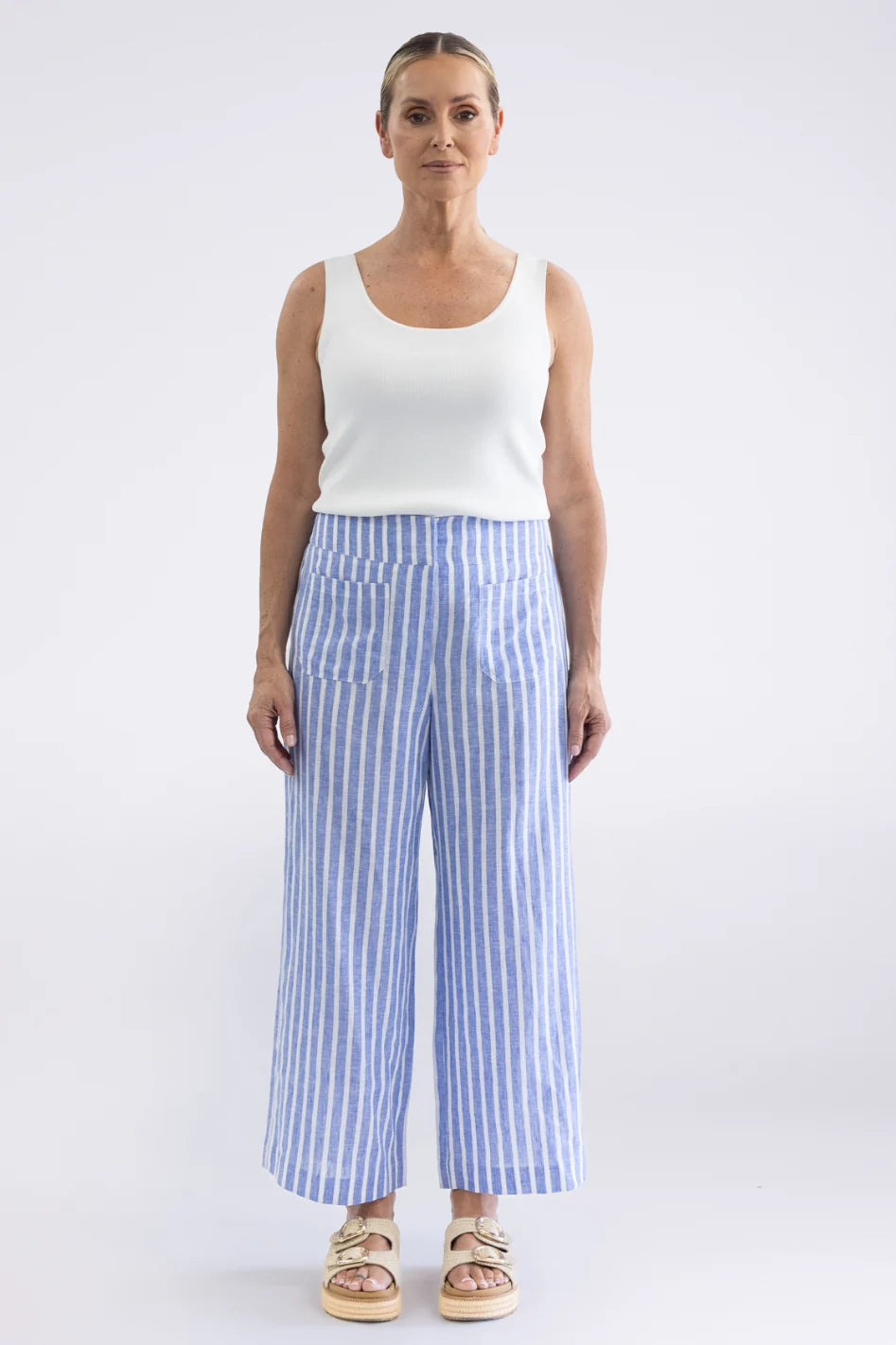 Two T's | Amelia Stripe Wide Leg Pants | Cornflower/White