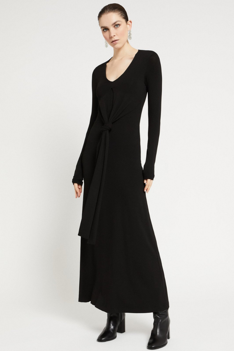 Ottod'Ame | Long Dress with Tie Detail | Black
