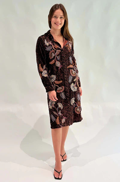 Johnny Was | Gineva Velvet Shirt Dress | Misty Leopard