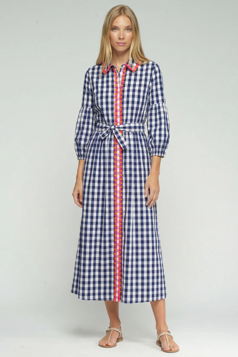 Vilagallo | Alejandra Gingham Poplin Dress | Navy/White