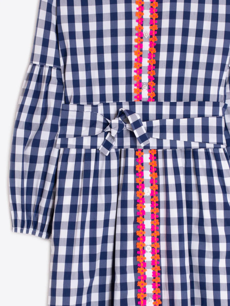 Vilagallo | Alejandra Gingham Poplin Dress | Navy/White