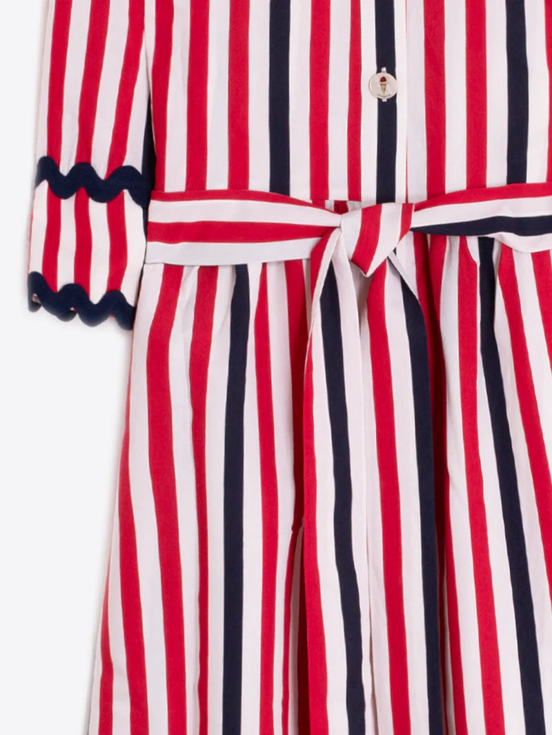 Vilagallo | Natalia Striped Dress | Red/Navy