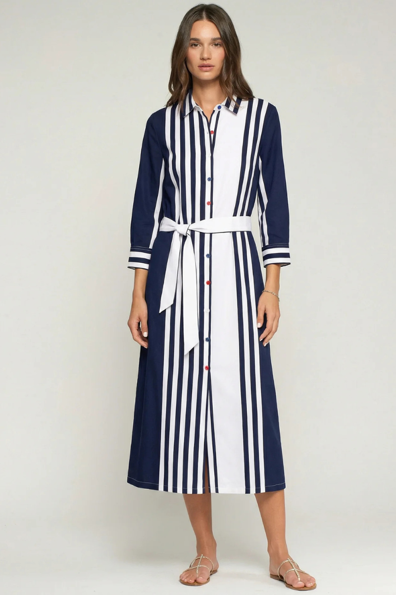 Vilagallo | Striped Shirt Dress | Navy/White