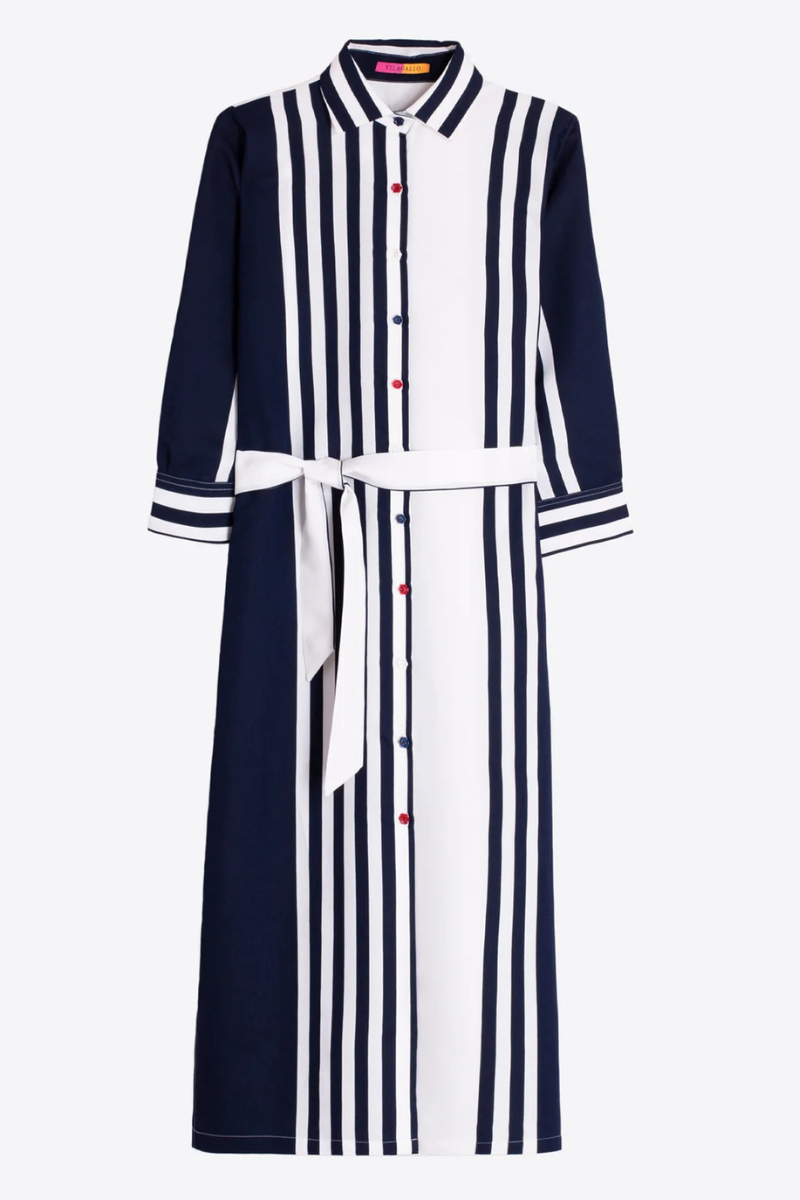 Vilagallo | Striped Shirt Dress | Navy/White