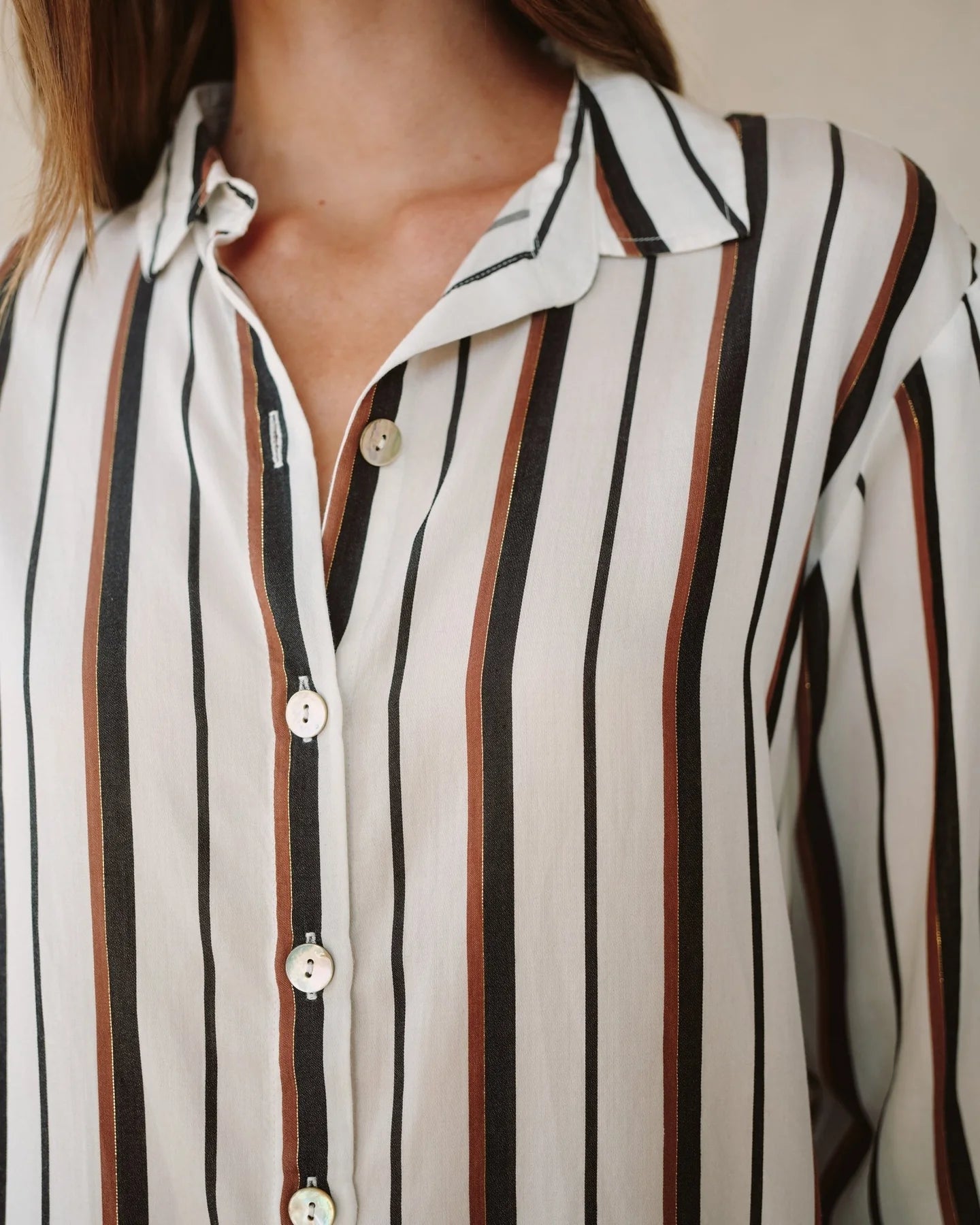 Bella Dahl | Boyfriend Button Down Shirt | Autumn Gold Lurex Stripe