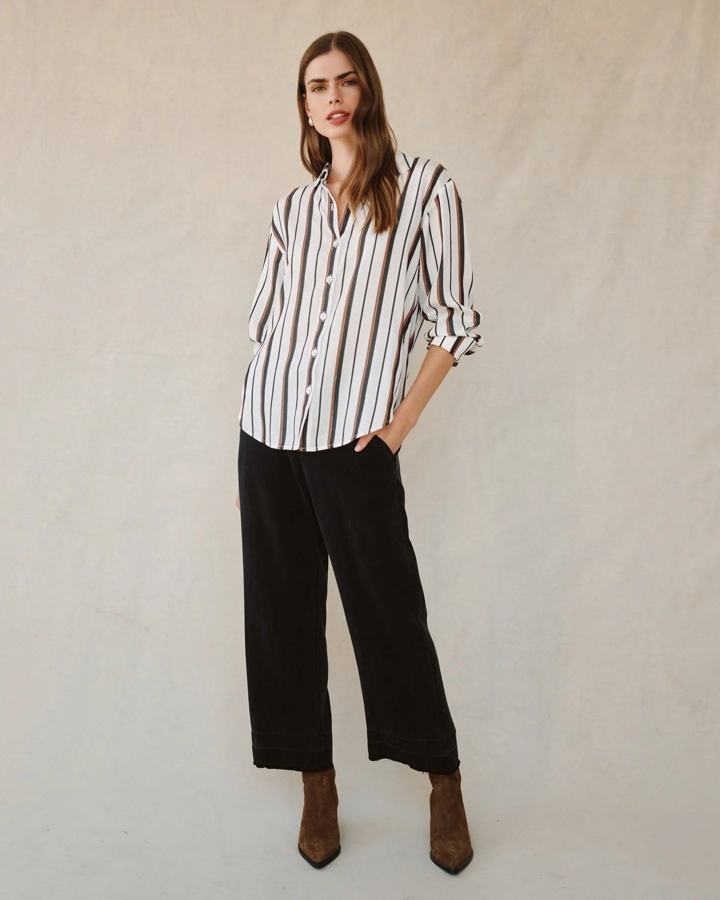 Bella Dahl | Boyfriend Button Down Shirt | Autumn Gold Lurex Stripe