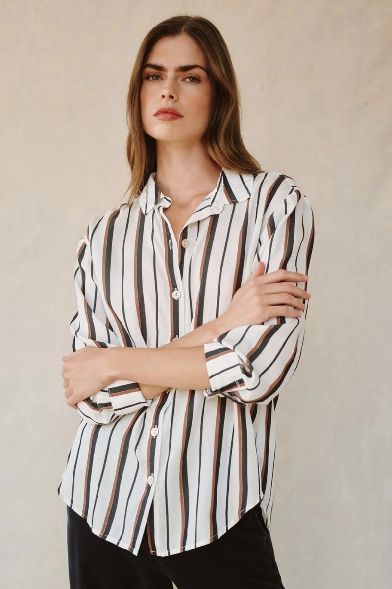 Bella Dahl | Boyfriend Button Down Shirt | Autumn Gold Lurex Stripe